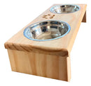 Comedouro Pet Elevado Duplo em Madeira Pinus com 2 Potes para Cães e Gatos