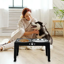 Comedouro e Bebedouro Elevado Linlight em Inox Ajustável Antiderrapante Preto