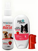 Kit Higiene Bucal Pet Creme Dental Spray Bucal e Escova Sabor Morango