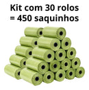 Kit 30 Refil Cata Caca Biodegradável 450 Saquinhos para Pets Verde Claro