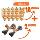 Kit 10 Mordedores Naturais Orelha Bovina com 2 Ossos Fêmur para Pets