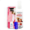 Kit Higiene Bucal Pet Clean Gel Dental Spray Bucal e Escova Dedeira Morango