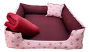 Cama Pet Pequena Para Cachorro e Gato Lavável com Zíper Kit Cama Manta e Almofada Vinho