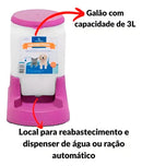 Kit Comedouro e Bebedouro Automático Pet 3L Pequeno Cor Rosa