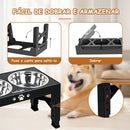 Comedouro e Bebedouro Elevado Linlight em Inox Ajustável Antiderrapante Preto