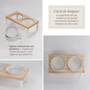 Comedouro Duplo Elevado Suspenso em Madeira com Tigelas para Cães e Gatos