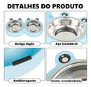 Comedouro e Bebedouro Pet Duplo em Inox para Cães e Gatos Sapinho Azul