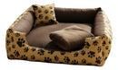Kit Cama Pet Completa 60x60 com Manta e Almofada para Cachorro e Gato Marrom Patinhas