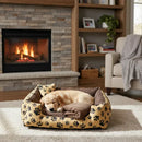 Kit Cama Pet Completa 60x60 com Manta e Almofada para Cachorro e Gato Marrom Patinhas