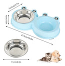 Comedouro e Bebedouro Pet Duplo em Inox para Cães e Gatos Sapinho Azul