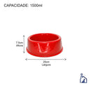 Comedouro Pet 1,5L em Plástico Resistente para Cães e Gatos Cor Vermelha