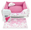 Kit Cama Pet com Coberdrom 4 Peças 60x60cm para Cães e Gatos Rosa Bebê