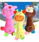 Kit 3 Brinquedos de Pelúcia Pet para Cães e Gatos Girafa Porco e Macaco