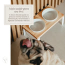 Comedouro Duplo Elevado Suspenso em Madeira com Tigelas para Cães e Gatos