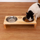 Comedouro Pet Elevado Duplo em Madeira Pinus com 2 Potes para Cães e Gatos