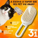 Escova a Vapor 3 em 1 Pet Removedor de Pelos Para Cães e Gatos Branco Champagne
