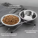 Kit 2 Comedouro e Bebedouro Pet Duplo em Inox para Cães e Gatos