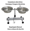 Comedouro Duplo Regulável em Alumínio 300ml para Cães Pequenos e Médios