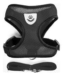 Peitoral Ajustável com Guia Refletiva para Cães e Gatos Preto Pata M
