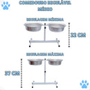 Comedouro Duplo Elevado Regulável Premium Branco Tamanho M