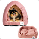 Caminha Iglu Pet Suede Rosa e Bege Toca Confortável para Cães e Gatos