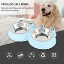 Comedouro e Bebedouro Pet Duplo em Inox para Cães e Gatos Sapinho Azul