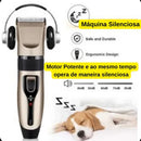Kit Máquina de Tosa Pet Silenciosa Completa para Cães e Gatos Dourada