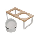 Comedouro Duplo Elevado Suspenso em Madeira com Tigelas para Cães e Gatos