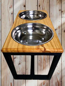 Comedouro Pet Elevado com 2 Tigelas Inox Tamanho G Cor Madeira